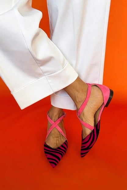 Alana | Zebra Print Cross-Strap Flats